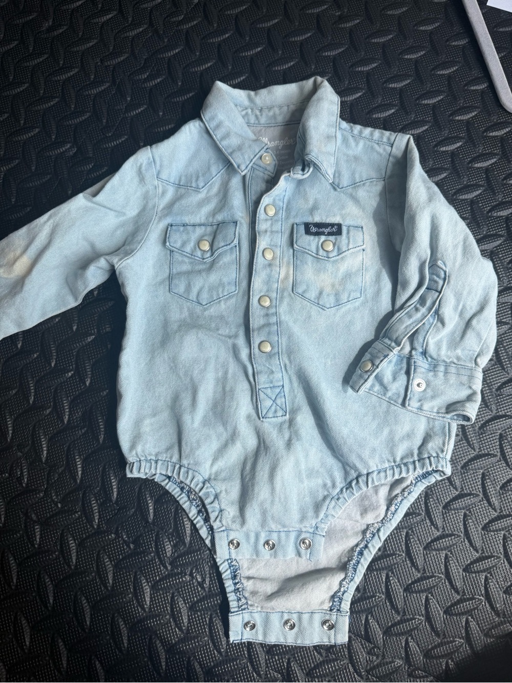 Wrangler Distressed Light Blue Denim Baby One-Piece Bodysuit
